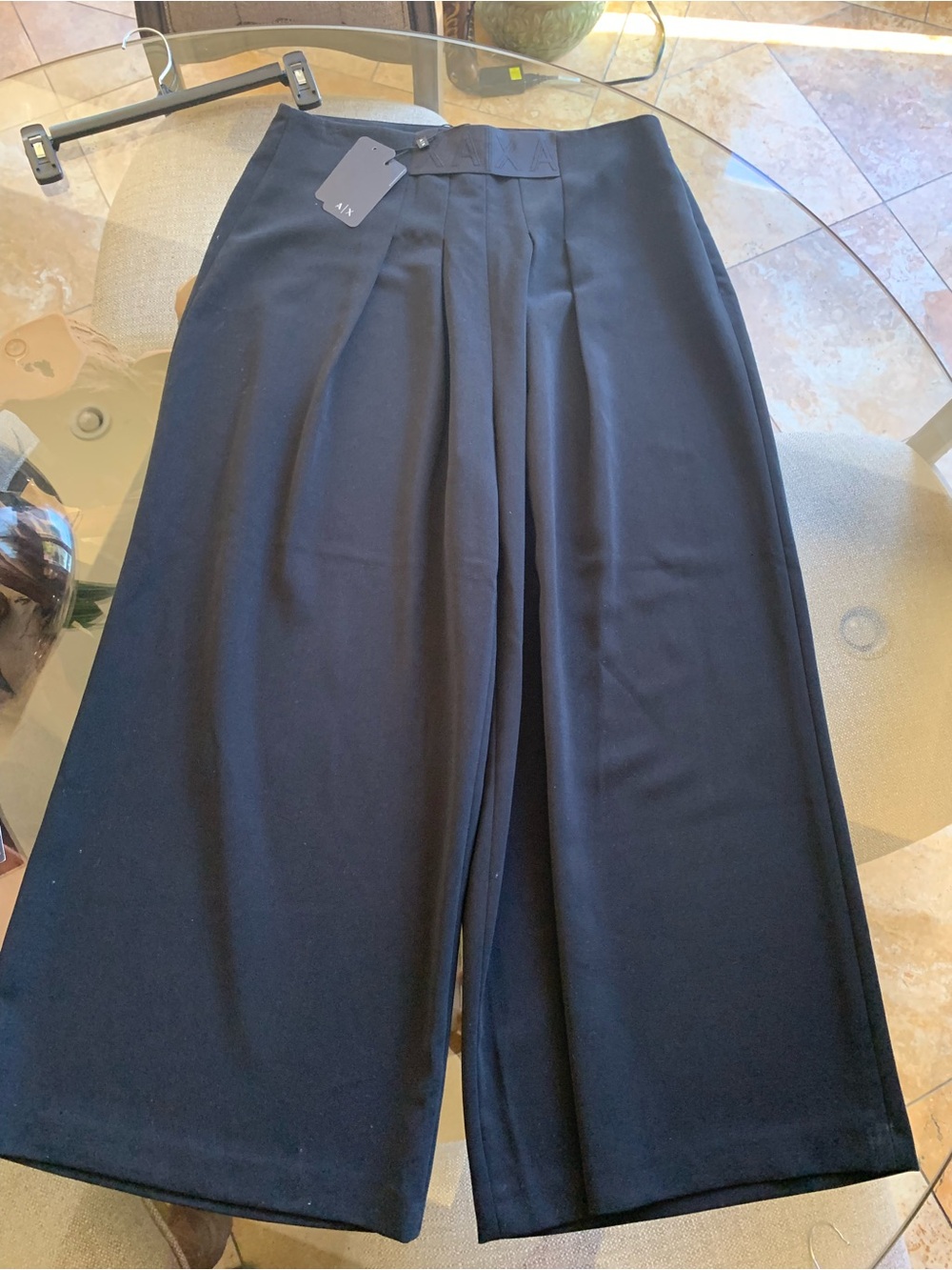 A/X Armani Exchange Black Wide-Leg Pleated Trousers